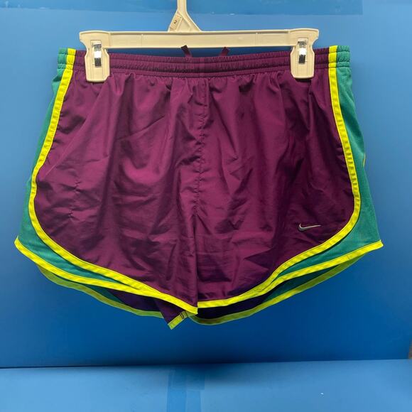 Purple Nike Women's Running Dri Fit  Shorts  Large Purple Neon Green - Picture 1 of 8